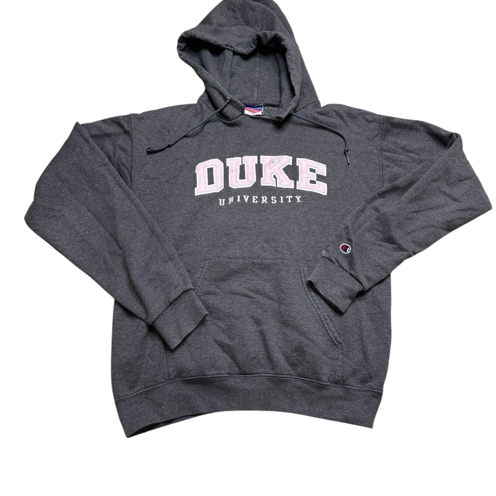 💙‎ Champion Duke University Hoodie 🩷 Gray & Pink Collegiate Sweatshirt M 💙